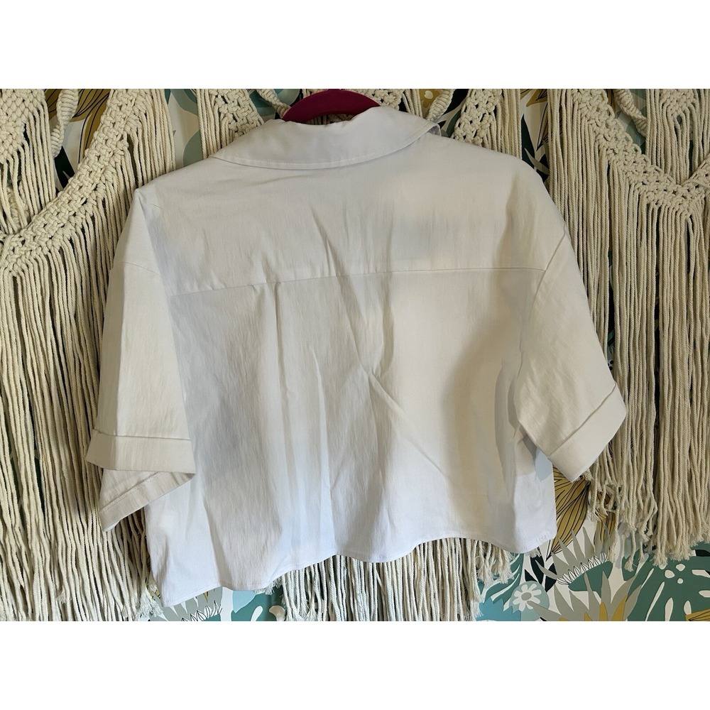 Antonio Melani Top Cropped Twisted Blouse Button Sz XL White EUC Whimsigoth Y2K - Picture 6 of 12